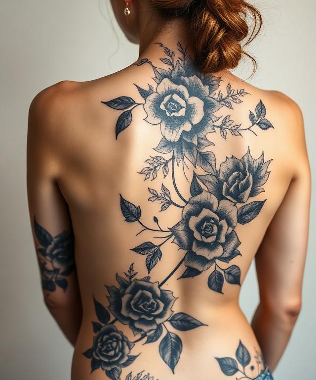 Floral back tattoo