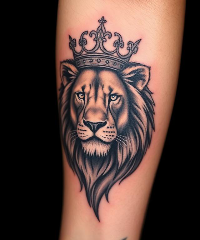 Crowned lion tattoo