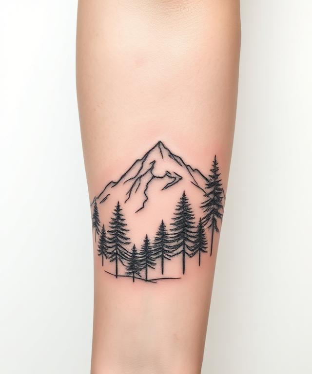 Fine line mountain tattoo